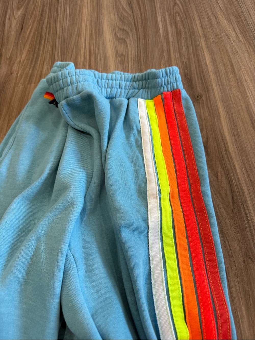 Aviator Nation 5 Stripe Wide Leg Pocket Sweatpants - Aqua / White Neon - Picture 15 of 15